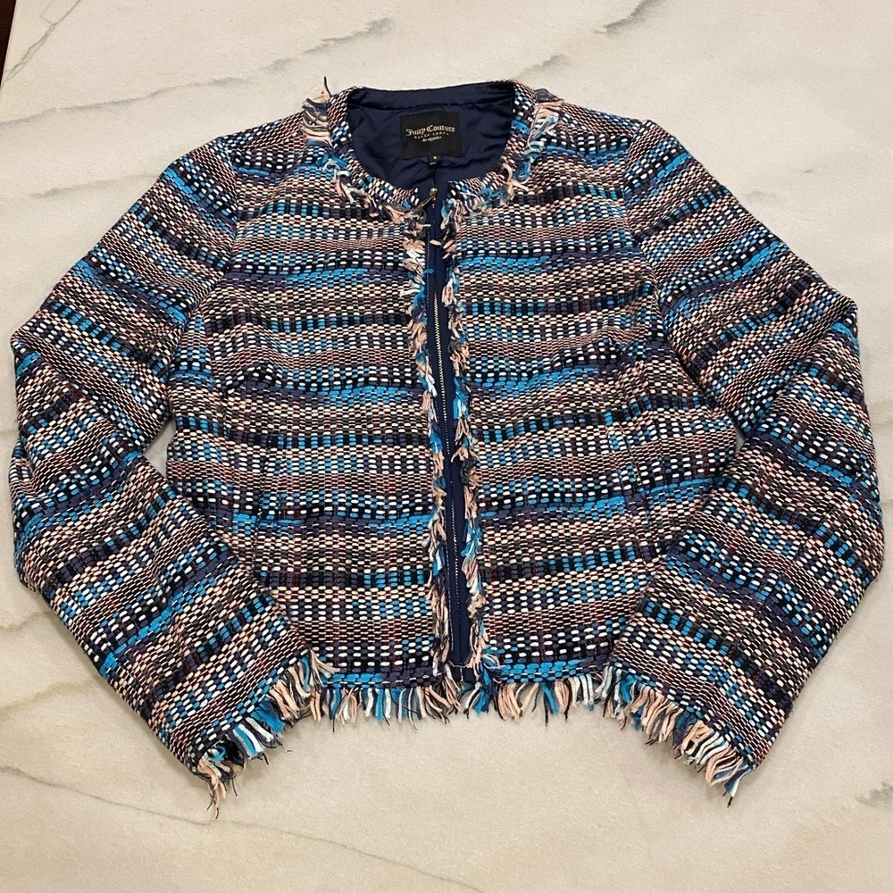 Juicy Couture Jacket Size 8 Blue‎ Pink Tweed